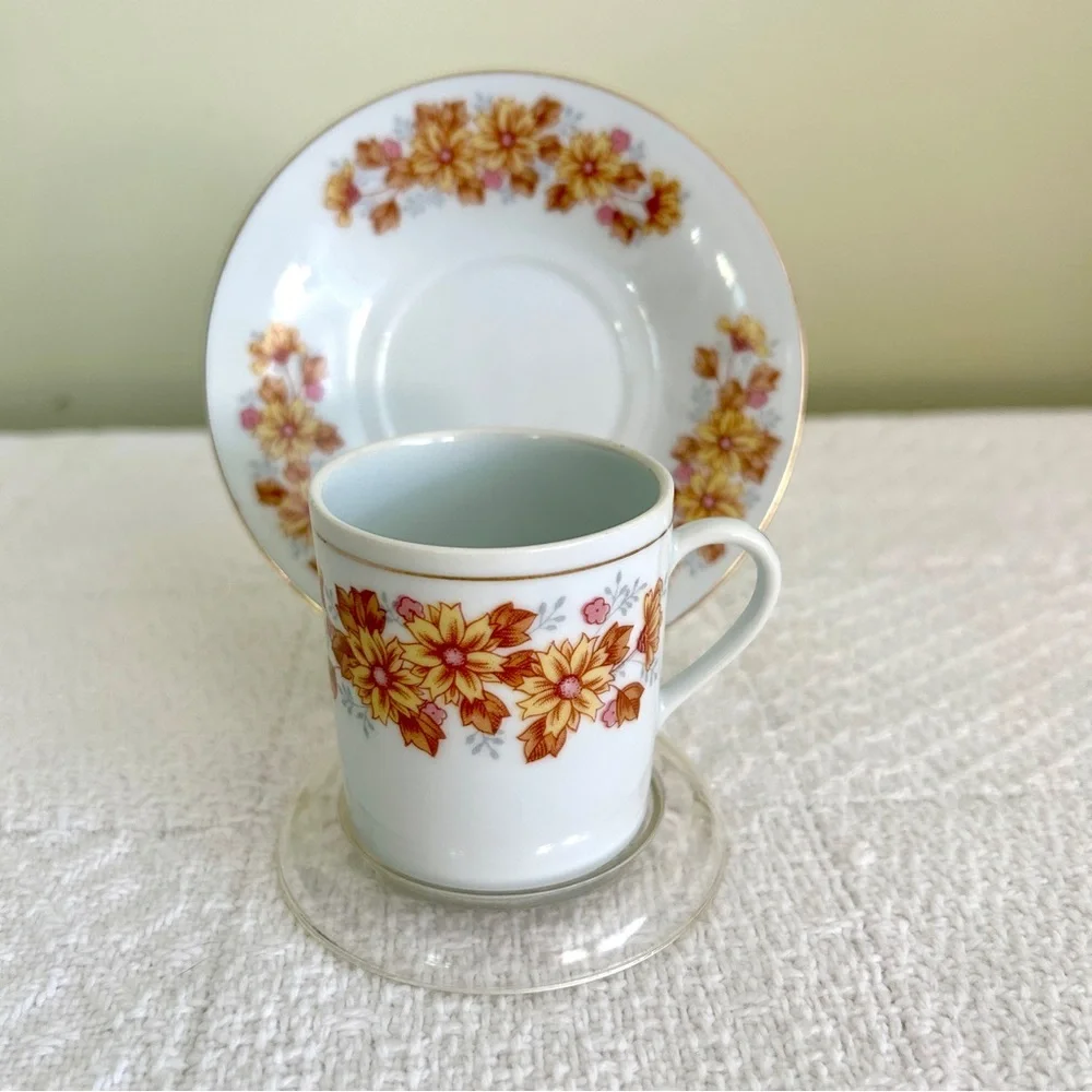 Vintage Floral Demitasse Cup Teacup and Saucer Set